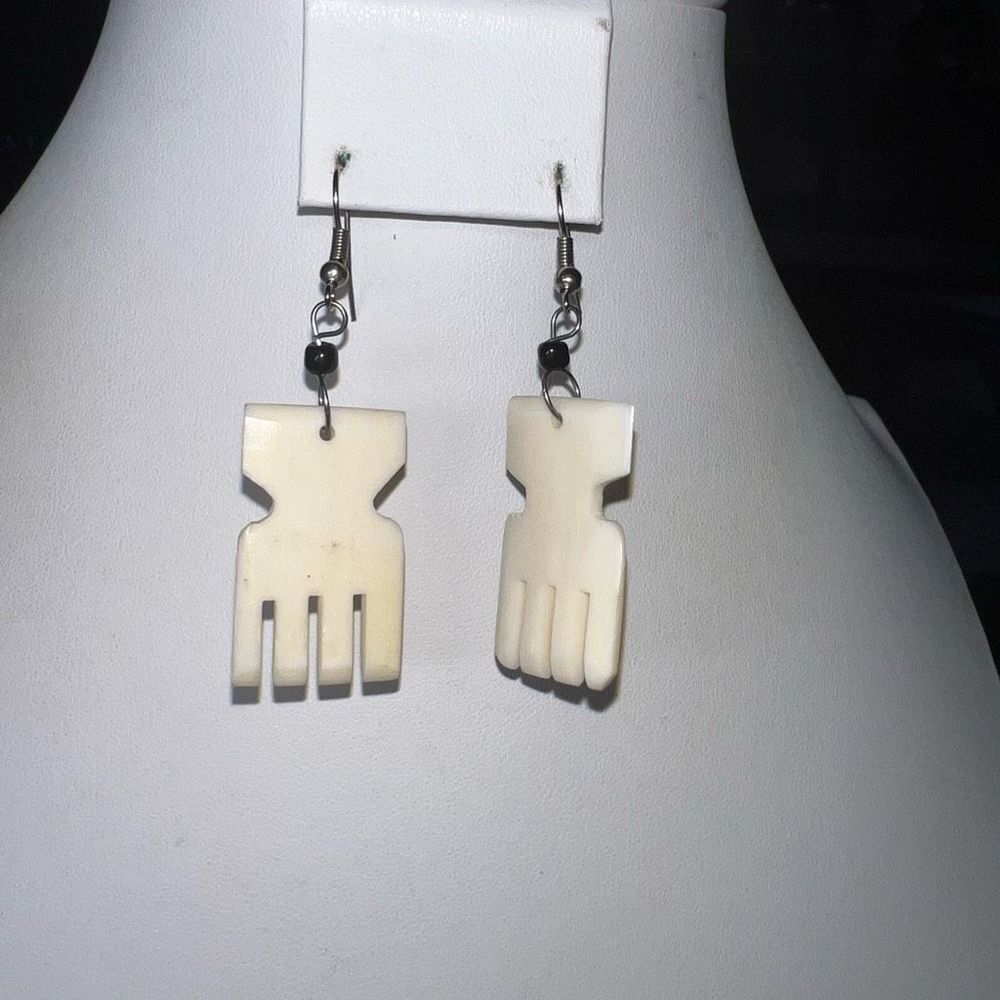 Vintage Carved‎ Bone Ethnic Earrings